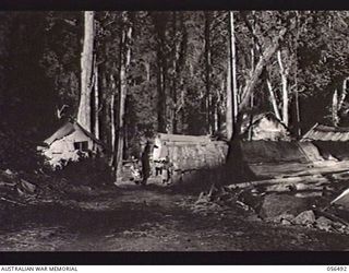 REINHOLD HIGHWAY, NEW GUINEA, 1943-08-31. CENTRE CAMP FROM THE NORTH END HEADQUARTERS, ROYAL AUSTRALIAN ENGINEERS, 11TH AUSTRALIAN DIVISION
