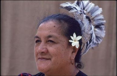 Portrait of woman with headpiece