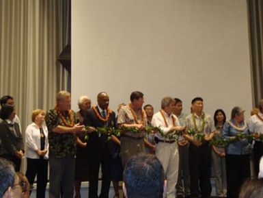 Oahu, Hawaii, Feb. 9, 2010 -- FEMA Personnel participate in the Lei Cutting ceremony upon the establishment of the National Disaster Preparedness Training Center on Oahu
