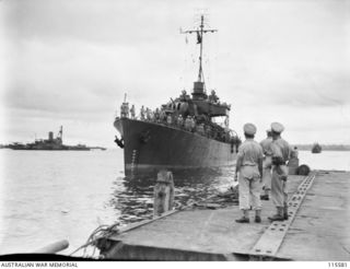 TOROKINA. 1945-09-08. LIEUTENANT GENERAL (LT GEN) S. G. SAVIGE, GENERAL OFFICER COMMANDING 2 CORPS, ACCEPTED THE SURRENDER OF ALL JAPANESE FORCES ON BOUGAINVILLE FROM LT GEN M. KANDA, COMMANDER ..