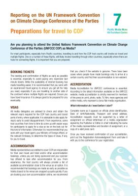 Reporting on the UN Framework Convention on Climate Change Conference of the Parties - Preparation for travel to COP : Pacific Media Mana Kit Factsheet 7