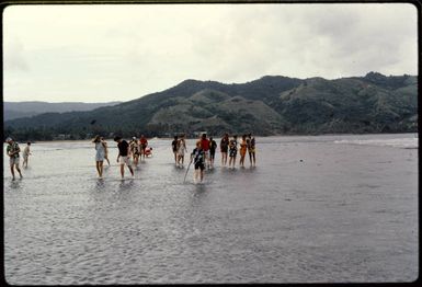 Walking on a reef in Fiji, 1971