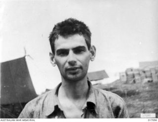 Hollandia, Dutch New Guinea. 1944-04. Roy Barber of Walla Walla, NSW, was one of the two Australians rescued after the Allied occupation of Hollandia. Prior to the Japanese occupation of that base ..