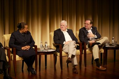 A Path to Equality: The Impact of the Civil Rights Acts of the 1960s; Carol Moseley Braun (left), former Senator and Ambassador to New Zealand and Samoa; Charles Ferris (middle), former Chairman of the FCC; and moderator Todd Purdum (right), writer at Politico