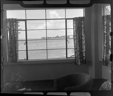 Interior view from Grand Hotel, Tahiti, looking out to the lagoon