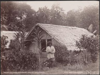 Chief of Lenga standing outside the village church, Ulawa, Solomon Islands, 1906 / J.W. Beattie