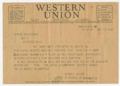 [Telegram from Randall Jacobs to Leslie Cunningham, December 19, 1941]