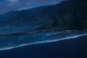 [Aerial view of mountains and coastline in American Samoa]