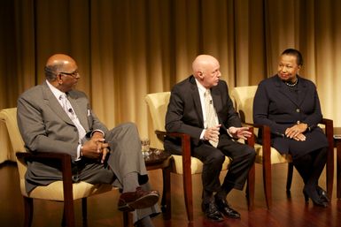 A Path to Equality: The Impact of the Civil Rights Acts of the 1960s; Michael Steele (left), former Chairman of the Republican National Committee and Lieutenant Governor of Maryland; Jim Jones (middle), former Chief of Staff to President Johnson, Congressman, and Ambassador to Mexico; and Carol Moseley Braun (right), former Senator and Ambassador to New Zealand and Samoa