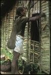 Larikeni weaving leaves into building wall