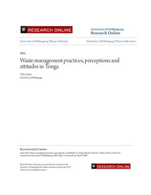 Waste management practices, perceptions and attitudes in Tonga.