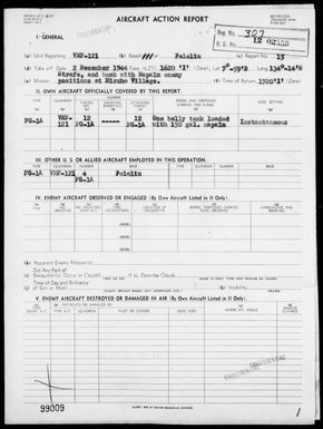 VMF-121 - ACA Rep #15 - Bombing & Strafing Babelthuap Is, Palau Is on 12/2/44