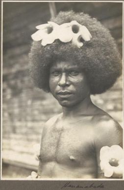 Hanuabada [man with flowers in his hair]