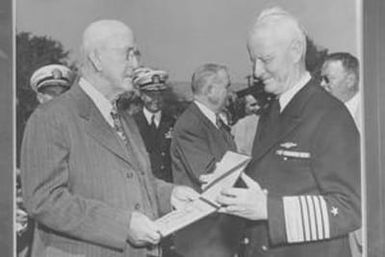 [Negative of Fleet Admiral Chester W. Nimitz and Another Man]