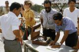 Federated States of Micronesia, people in security line at Yap Island airport