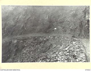 NEW GUINEA. 1944-07-09. A SECTION OF THE WAU-BULLDOG ROAD BETWEEN HERRING GORGE AND STEELE FALLS IN THE COURSE OF CONSTRUCTION