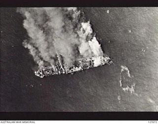 WEWAK, NEW GUINEA. 1944-03-19. JAPANESE SHIPPING OFF MUSCHU ISLAND UNDER ATTACK BY A20 AIRCRAFT, FIFTH AIR FORCE, UNITED STATES ARMY AIR FORCE