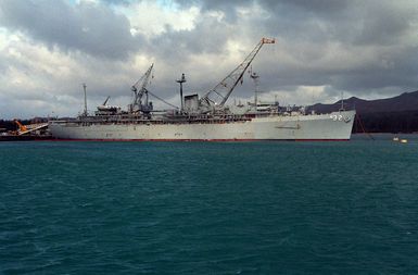 A starboard view of the submarine tender USS HOLLAND (AS-32)