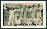 Group of men, Don Honeysett is sitting at far left, New Guinea, c1929 to 1932