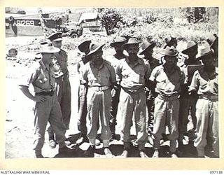 MALAGUNA ROAD, RABAUL, NEW BRITAIN. 1945-09-21. THE ADVANCE PARTY OF AN INDIAN PRISONER OF WAR RECEPTION UNIT WHICH HAVE JUST FLOWN FROM AUSTRALIAN TO ORGANISE THE REPATRIATION OF INDIAN PRISONERS ..