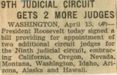 9TH Judicial Circuit Gets 2 More Judges. NorthWest History. National Topics. Mis-N.