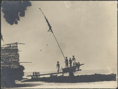 Beached canoe at Wogeo, near Schouten Island, New Guinea, ca. 1929 / Sarah Chinnery