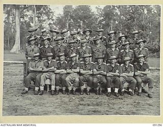 BOUGAINVILLE. 1945-04-26. A GROUP OF OFFICERS OF 25 INFANTRY BATTALION. THIS BATTALION HAS BEEN WITHDRAWN FROM OPERATIONS AFTER TAKING THE BRUNT OF THE JAPANESE COUNTER ATTACK IN SOUTH ..