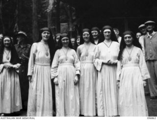 Ramale Valley, New Britain. Group portrait of Australian Roman Catholic sisters at the internment camp where they have lived since the Japanese occupation of Rabaul. They are in good health and ..