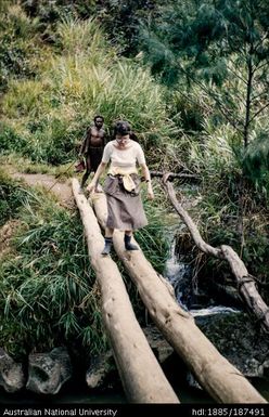 Pat crossing a bridge, below Map