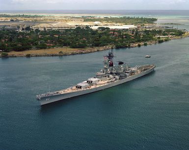 A port bow view of the battleship USS NEW JERSEY (BB 62)