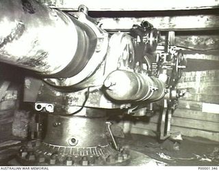 NEW BRITAIN, 1945-09. AN INTERIOR VIEW OF A JAPANESE NAVAL GUN POSITION ON THE GAZELLE PENINSULA. (RNZAF OFFICIAL POSITION.)