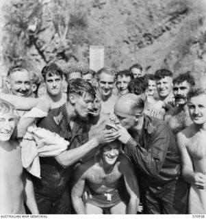 ZENAG, NEW GUINEA, 1944-02-27. VX15215 MAJOR R. DRUMMOND, COMMANDING OFFICER, 2/9TH FIELD COMPANY, ROYAL AUSTRALIAN ENGINEERS (2), WITH NX53476 LIEUTENANT W.G. PRITCHARD, (PLATOON COMMANDER) (1), ..