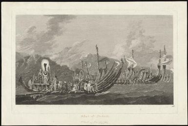 The fleet of Otaheite assembled at Oparee / painted by W.Hodges; engraved by W. Woollett