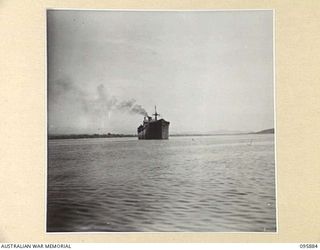 WEWAK HARBOUR, NEW GUINEA. 1945-09-03. THE SS RIVER FITZROY. THE VESSEL, 5100 GROSS TONNAGE, LENGTH 432 FT, WIDTH 56 FT AND DEPTH 25 FT, HAS A TROOP CARRYING CAPACITY OF 500. THE BERTHS ARE ..