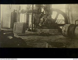 Bitapaka, New Britain. c. 1914. A section of the interior of the wireless station