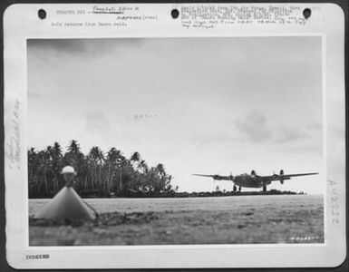 B-24 returns from Nauru raid. (U.S. Air Force Number 23934AC)