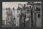 Colonel JK Murray with Kwato Mission staff at jetty, Kwato, Papua New Guinea, c1948 to 1949