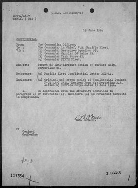 USS Irwin - Rep of AA act off Saipan Is, Marianas on 6/15/44