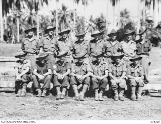 SIAR, NEW GUINEA. 1944-06-23. PERSONNEL OF NO.1 PLATOON, HEADQUARTERS COMPANY, 57/60TH INFANTRY BATTALION. IDENTIFIED PERSONNEL ARE:- PRIVATE J.E. SAVAGE (1); VX142138 PRIVATE E.J. MILLS (2); ..