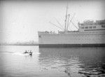 Speedboat and S.S. Monterey at L. A. Harbor