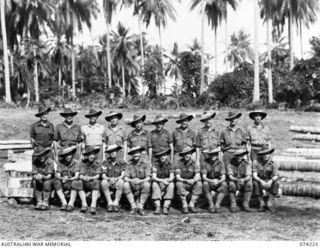 SIAR, NEW GUINEA. 1944-06-23. PERSONNEL OF NO.4 PLATOON, HEADQUARTERS COMPANY, 57/60TH INFANTRY BATTALION. IDENTIFIED ARE:- VX140468 PRIVATE G.R. JENKINS (1); VX142140 PRIVATE J. PURCELL (2); ..