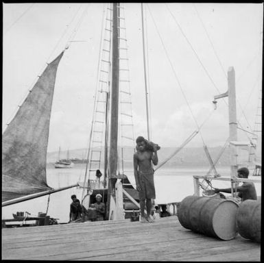 Balangot moored at jetty, New Guinea, 1935 / Sarah Chinnery