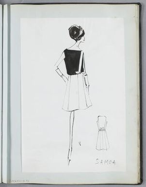 ["Samoa", "Robe sans manches avec jupe plissée, pinces dans le dos, collection Printemps 1961, de la maison Jacques Heim", "Ensemble de modèles de la collection Printemps 1961, de la maison Jacques Heim"]