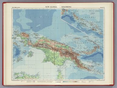 New Guinea, Solomons. Edited by John Bartholomew, M.C., LL.D. The Geographical Institute Edinburgh. Copyright, John Bartholomew & Son, LTD.