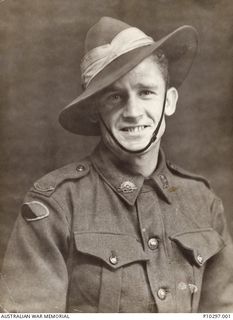 Studio portrait of SX10436 Private (Pte) Alan Victor Glasson, 2/6 Australian Infantry Battalion.  A woodturner from West Mitcham SA,  Pte Glasson enlisted at Wayville, SA, on 30 November 1940.  He ..