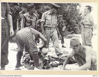 SAMANSO ISLAND, BOUGAINVILLE AREA. 1945-10-01. FOLLOWING THE SURRENDER OF THE JAPANESE ALL HIGH RANKING JAPANESE OFFICERS IN THE BUIN AREA WERE TRANSFERRED TO SAMANSO ISLAND. THEY USED THEIR OWN ..