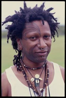 South Pacific Festival of the Arts, Apia, 1996. Man with Tā Moko