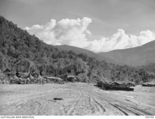 NASSAU BAY, NEW GUINEA. 1943-08-16. BARGES LINED UP AT NASSAU BAY READY FOR THE NIGHT RUN TO TAMBU BAY
