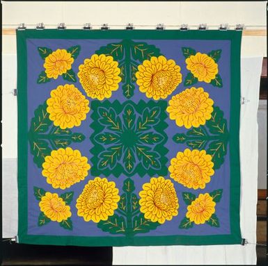 Tivaevae tataura, matarita (chrysanthemums) pattern, by Rangi Enoka