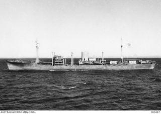 1941-08-27. PORT SIDE VIEW OF THE DUTCH MOTOR VESSEL JAPARA WHICH TRANSPORTED TROOPS TO MILNE BAY IN 1942-09. BETWEEN 1942-12 AND 1943-06 SHE TOOK PART IN OPERATION LILLIPUT IN NORTHERN NEW GUINEA. ..